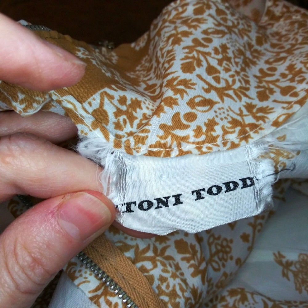 Vintage 1950's Toni Todd Ivory & Gold Floral Short Sleeve Full Skirted Day Dress - Picture 11 of 13
